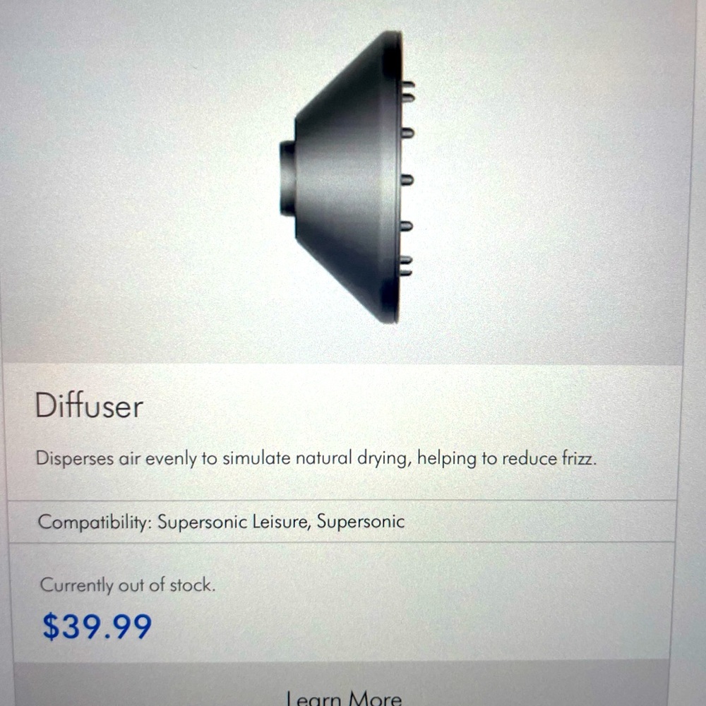 NEW condition, authentic Dyson SuperSonic hair dryer diffuser. Sold out online!